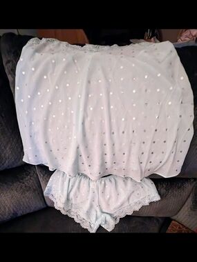 Flora Nikrooz Pale Blue Metallic Dot Pajama Set with Lace